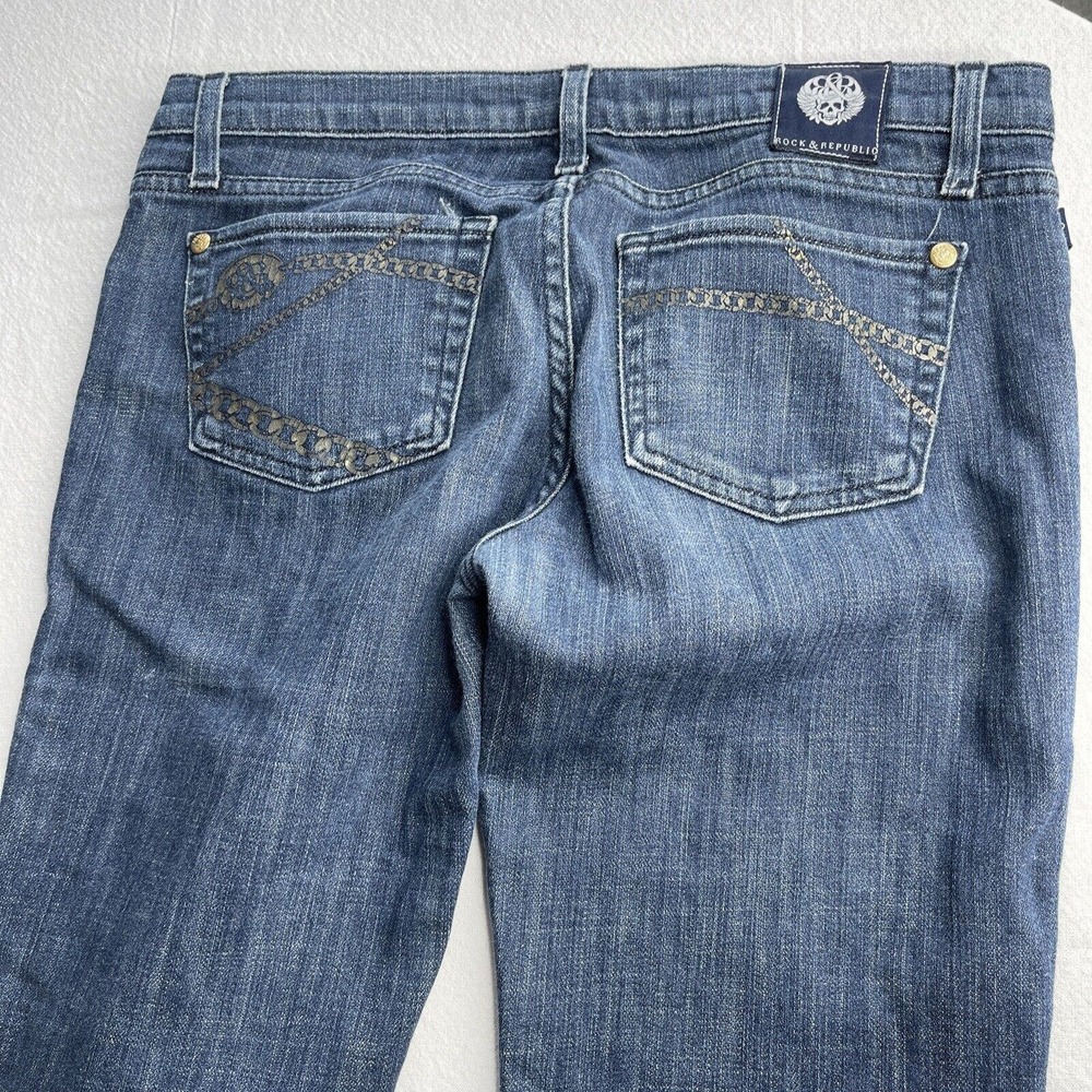 ROCK & REPUBLIC Dark Wash Boot Cut Jeans Women’s Sz 29 Inseam 32” Cut #001481